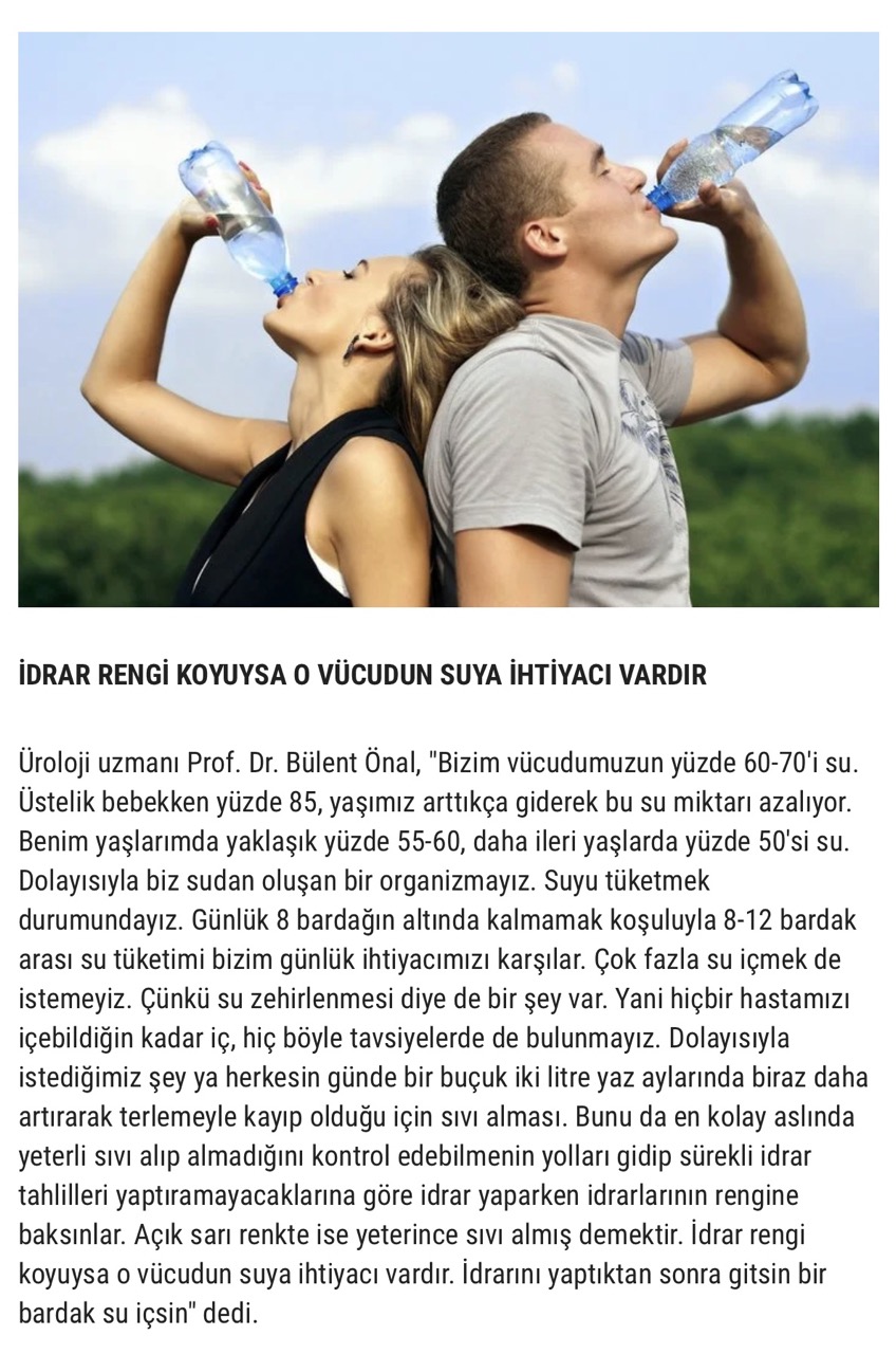 İDRAR RENGİ KOYUYSA O VÜCUDUN SUYA İHTİYACI VARDIR